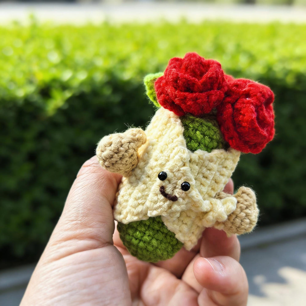 Crochet Rose Bouquet Keychain | Jellycat Style Plush Bag Charm | Gift for her|  Free Keyring