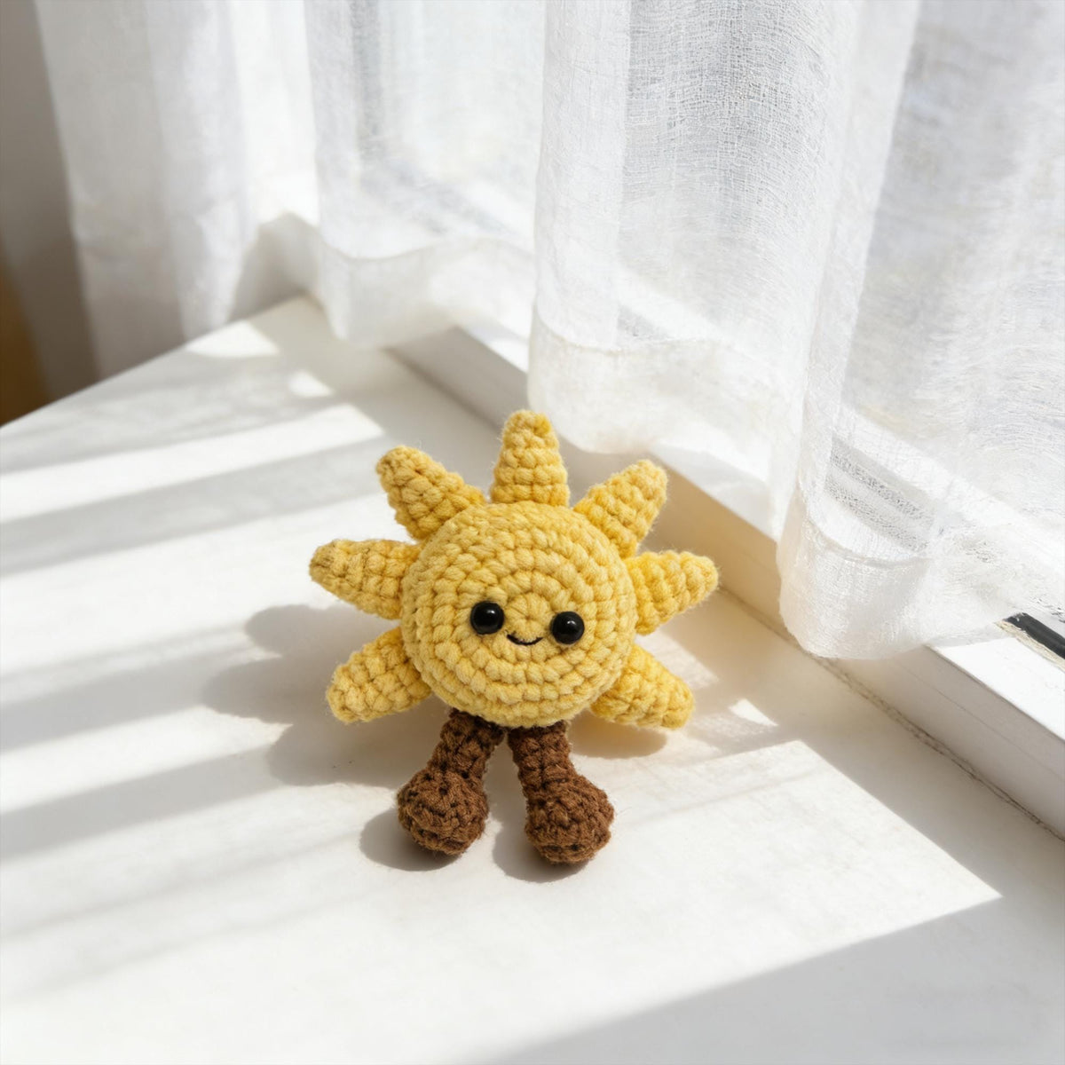 Handmade Crochet Sun Plush,  Kawaii Sunshine Amigurumi Doll, Smiling Sun Desk Decor Gift