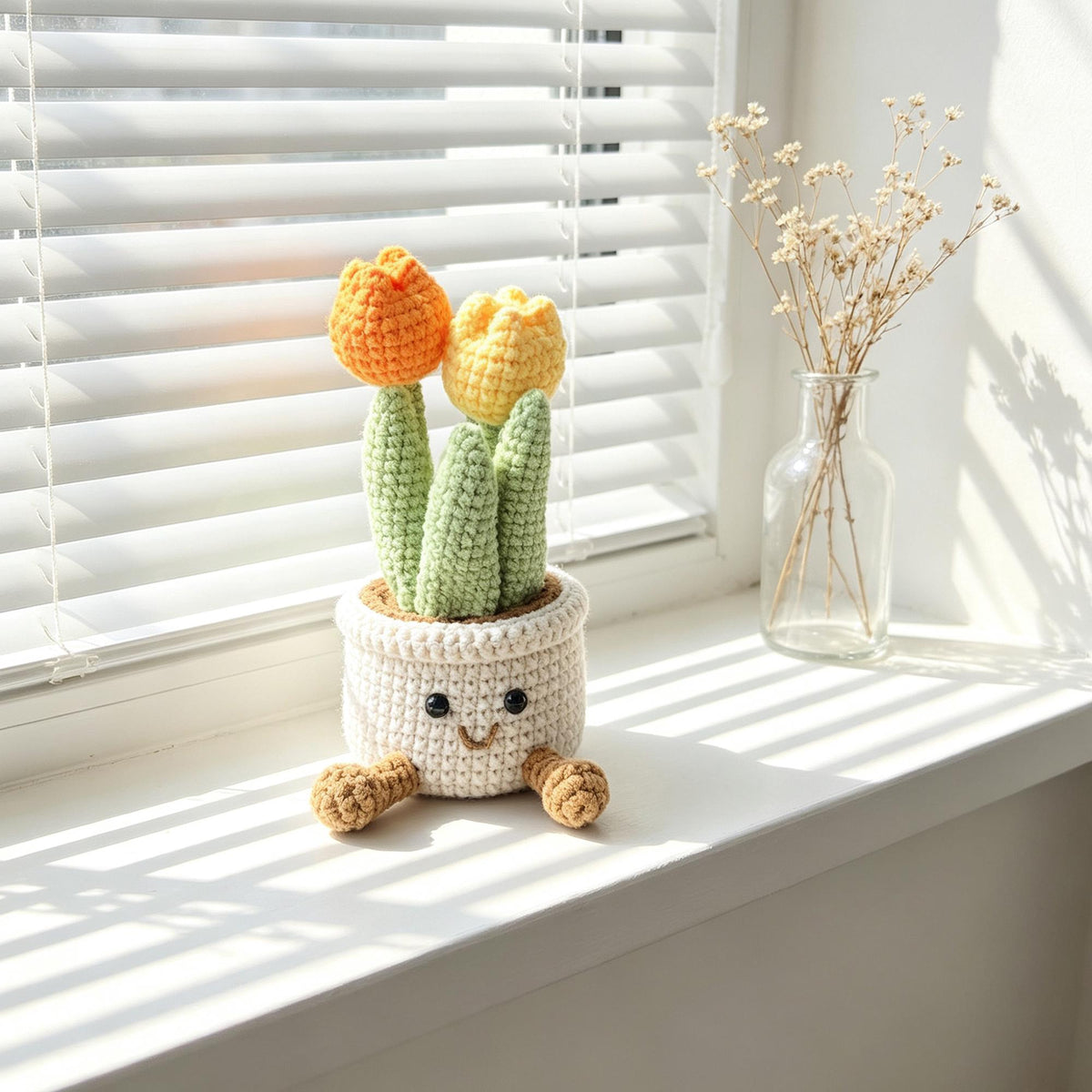 Crochet Tulip Flower Pot Handmade Potted Plant Desk Decor Gift