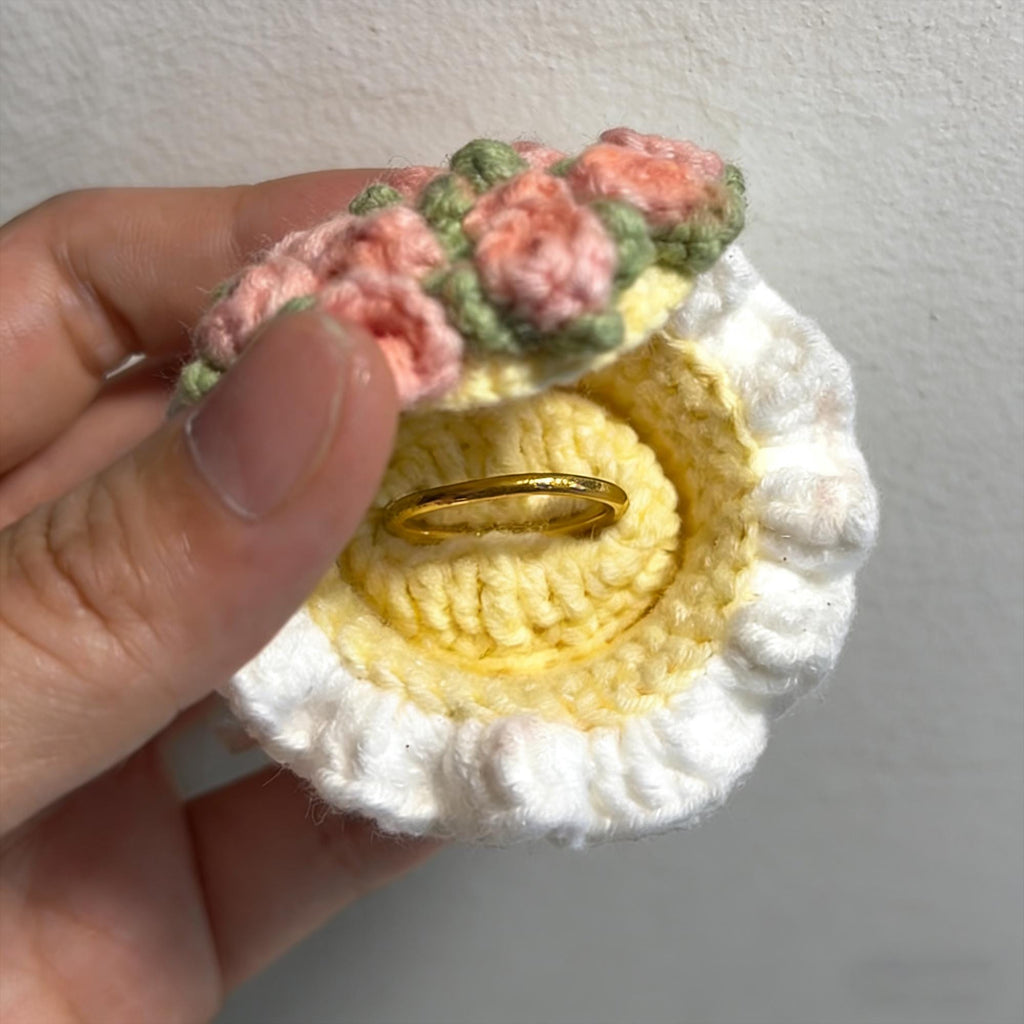 Crochet Flower Ring Box, Handmade Floral Ring Holder, Engagement, Proposal, Valentine Gift