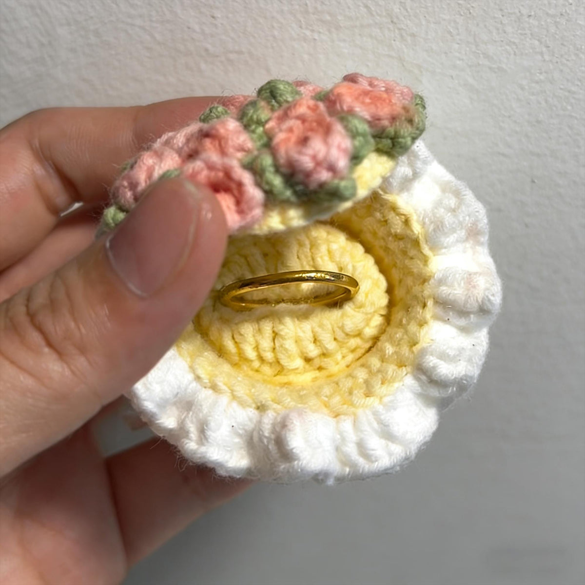 Crochet Flower Ring Box, Handmade Floral Ring Holder, Engagement, Proposal, Valentine Gift