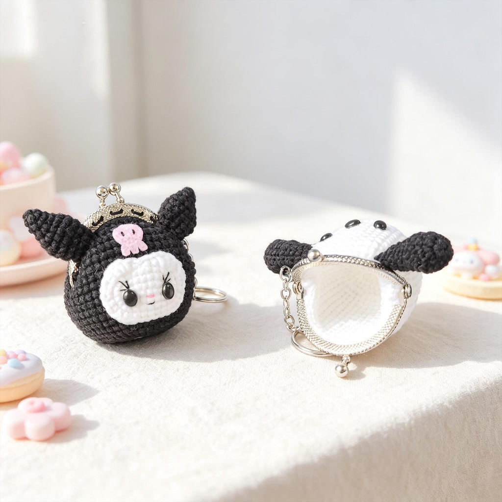 Mini Crochet Coin Purse Keychain, Handmade Kawaii Kiss Lock Pouch, Bag Charm