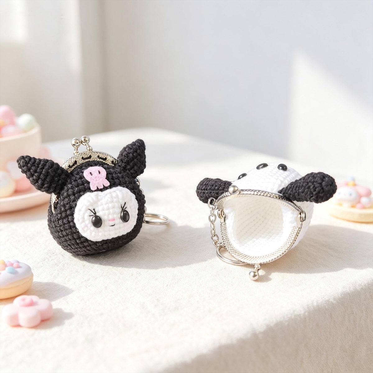 Mini Crochet Coin Purse Keychain, Handmade Kawaii Kiss Lock Pouch, Bag Charm
