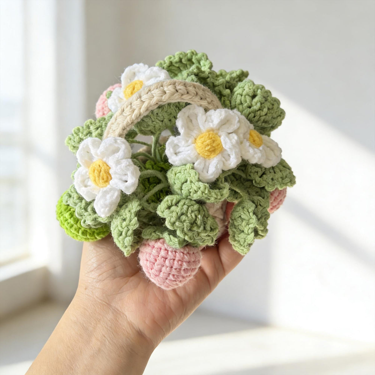 Crochet Strawberry Flower Basket | Handmade Amigurumi Decor | Kawaii Desk Decor | housewarming gift
