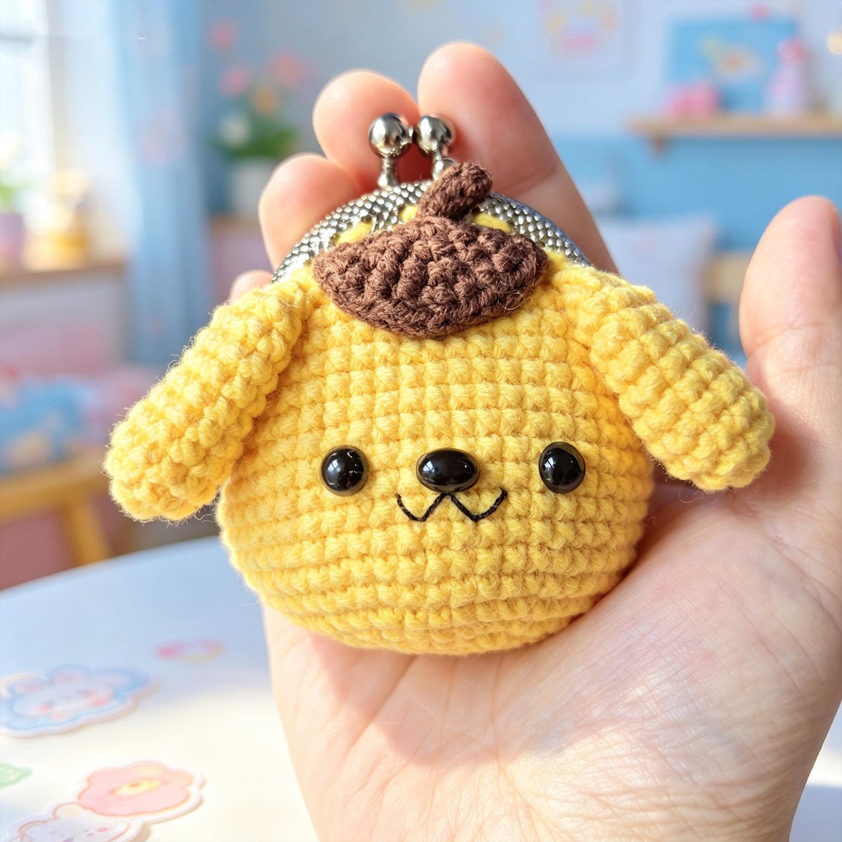 Mini Crochet Coin Purse Keychain, Handmade Kawaii Kiss Lock Pouch, Bag Charm