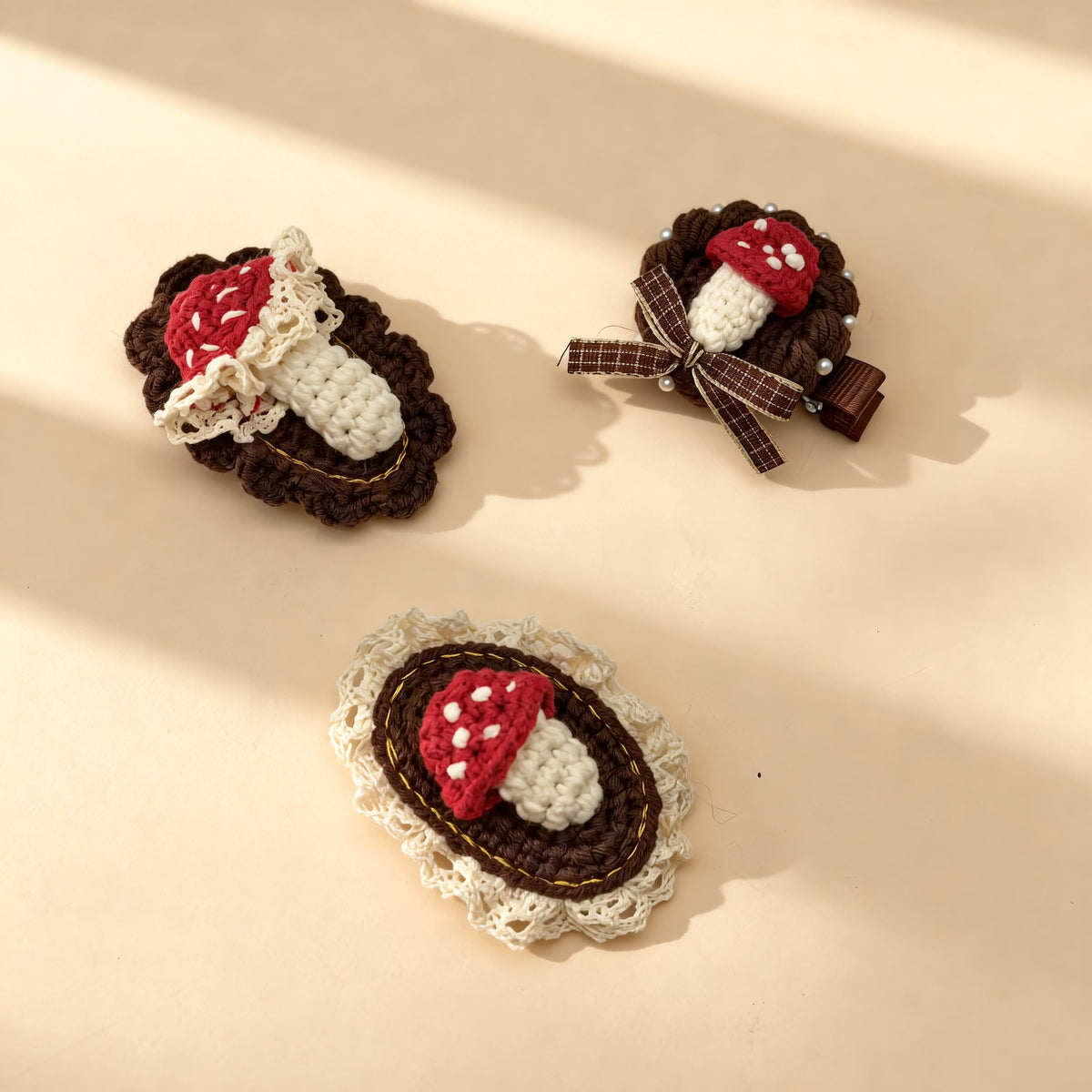 Crochet Mushroom Hair Clip, Handmade Barrette, Cottagecore Accessory, Kawaii Forest Clip