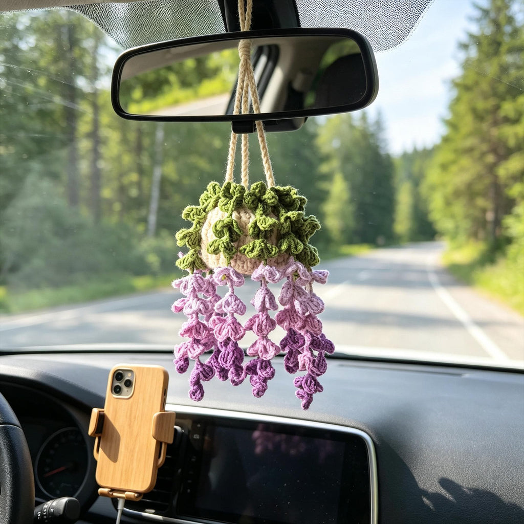 Crochet Wisteria Flower Charm | Handmade Yarn Hanging | Car Mirror Decor | Soft Floral Ornament