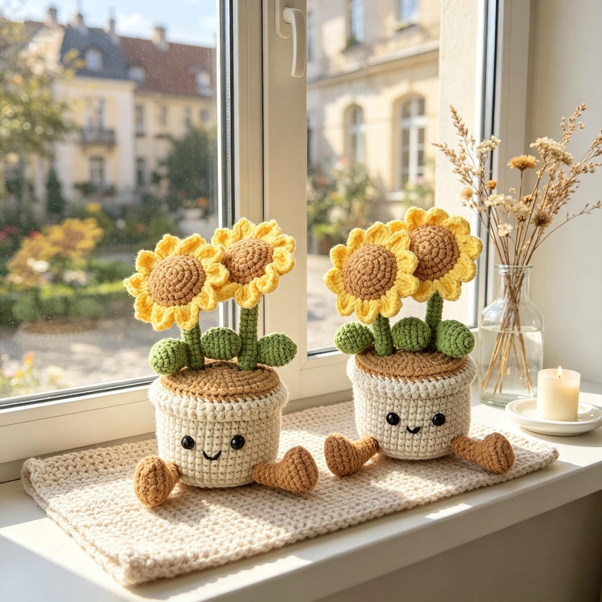 Handmade Crochet Sunflower Pot|Desk and Window Decor