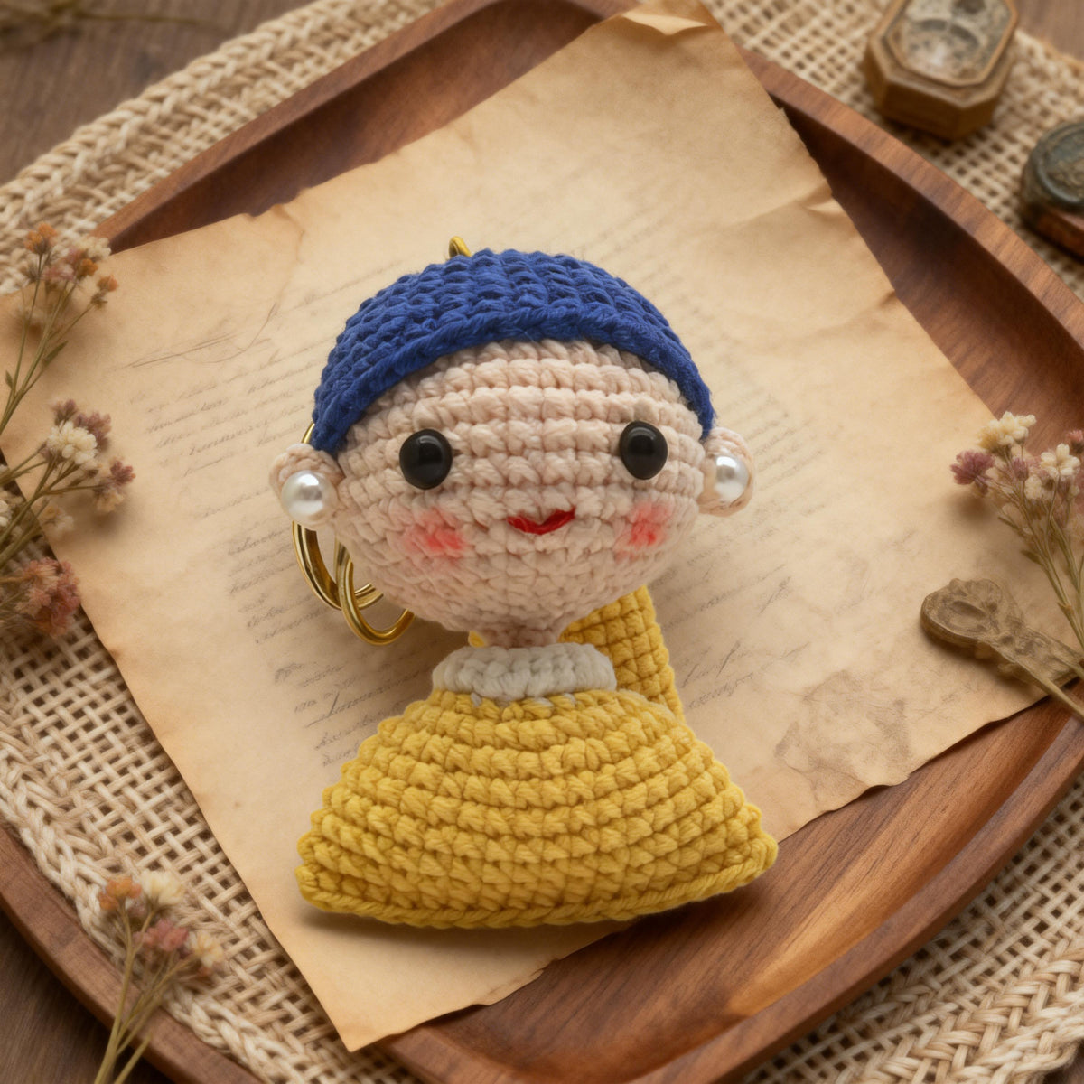 Crochet Girl with Pearl Earring Doll, Handmade Art Inspired Amigurumi,  Art Lover