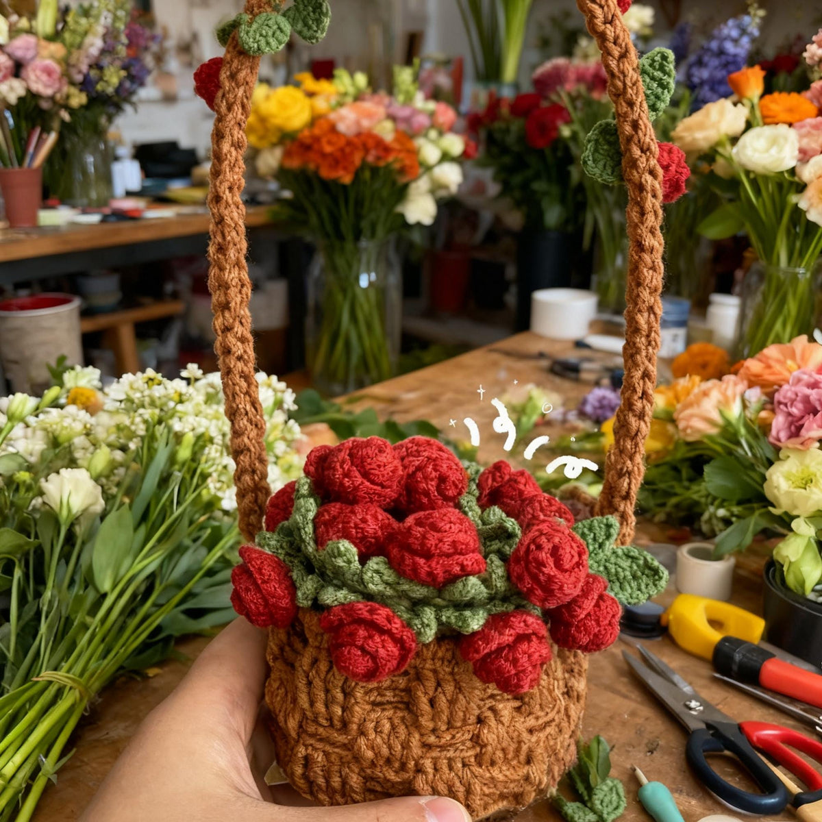 Handmade Crochet Rose Basket | Amigurumi Flower Arrangement | Crochet Bouquet Gift | Valentine’s Day Decor