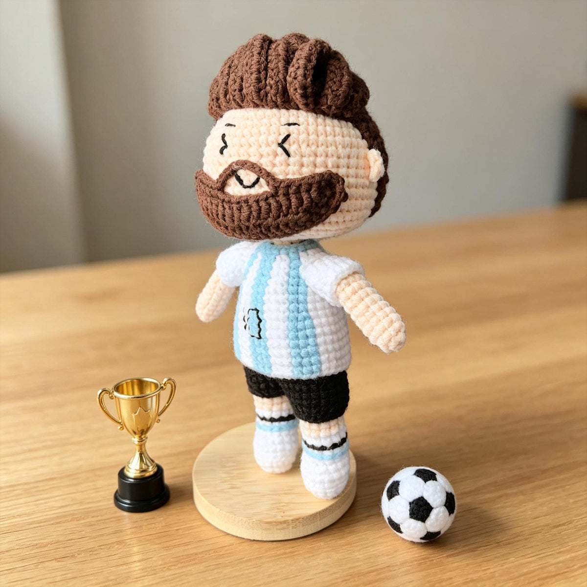 Messi Inspired Crochet Doll with Football,  Handmade Soccer Player Gift, Football Fan Decor