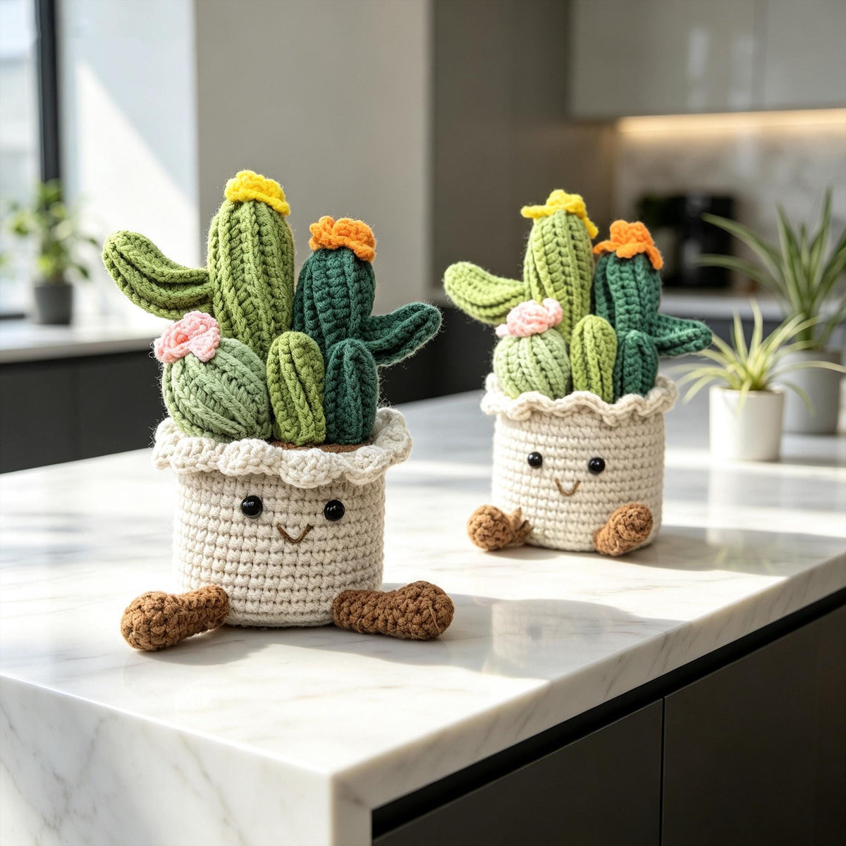 Crochet Cactus Pot Decor, Handmade Amigurumi Plant, Desk Ornament, Housewarming Gift