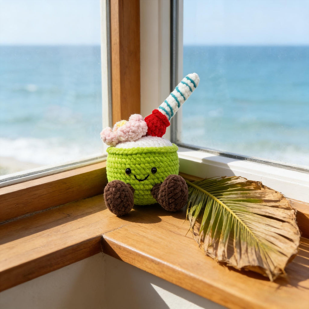 Crochet Tropical Drink Plush, Handmade Amigurumi Summer Dessert Doll, Desk Decor Gift