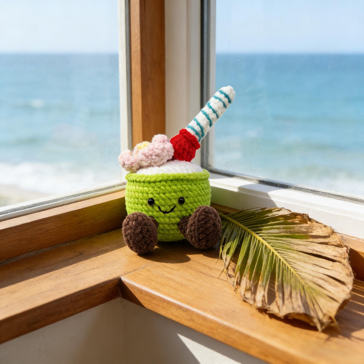 Crochet Tropical Drink Plush, Handmade Amigurumi Summer Dessert Doll, Desk Decor Gift