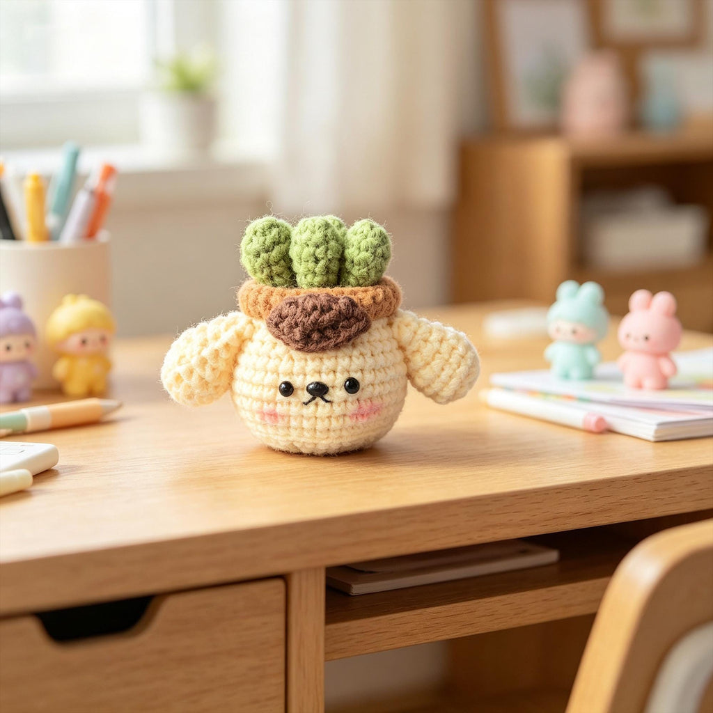 Crochet Car Dashboard Decor, Handmade Kawaii Animal Plant Plush, Desk Decor Gift