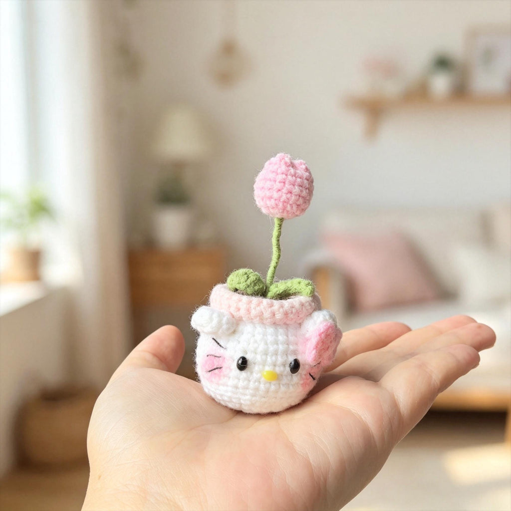Crochet Car Dashboard Decor, Handmade Kawaii Animal Plant Plush, Desk Decor Gift