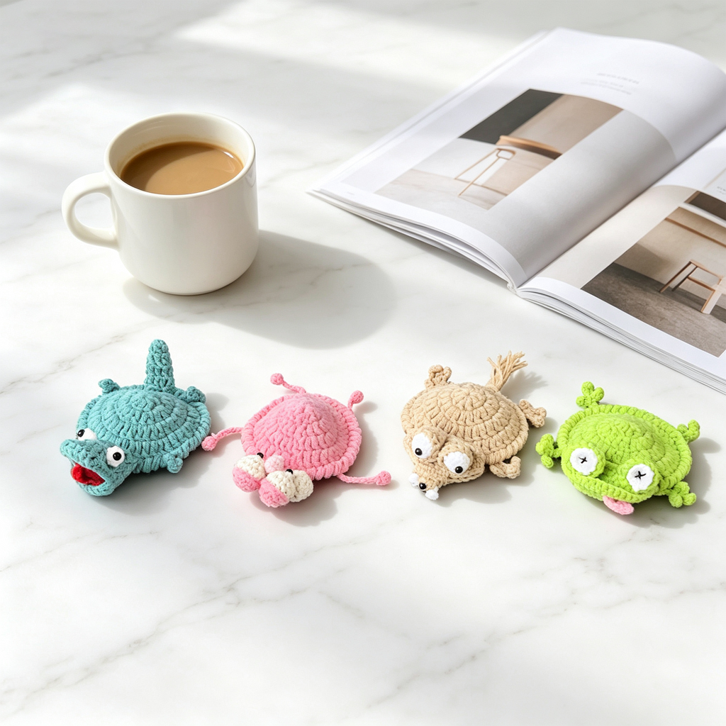 Handmade Crochet Peek-Up Mug Coaster – Cute Interactive Cup Mat