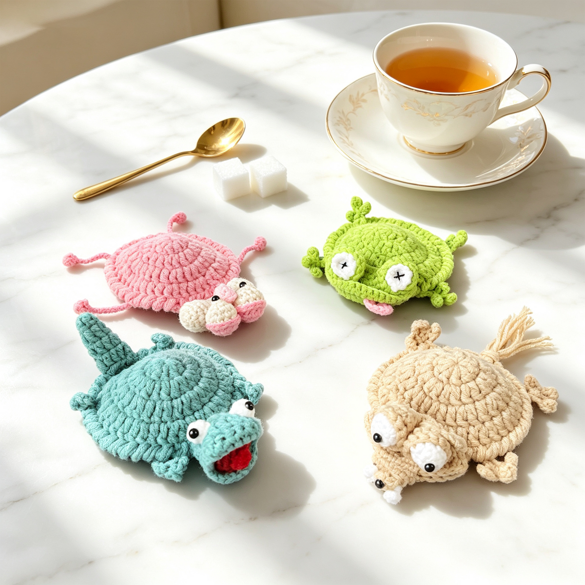 Handmade Crochet Peek-Up Mug Coaster – Cute Interactive Cup Mat