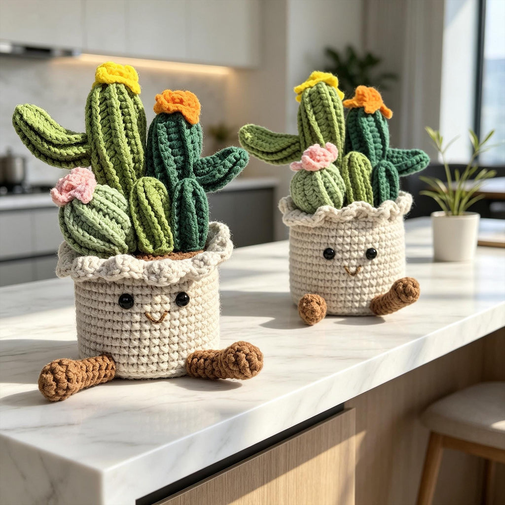 Crochet Cactus Pot Decor, Handmade Amigurumi Plant, Desk Ornament, Housewarming Gift