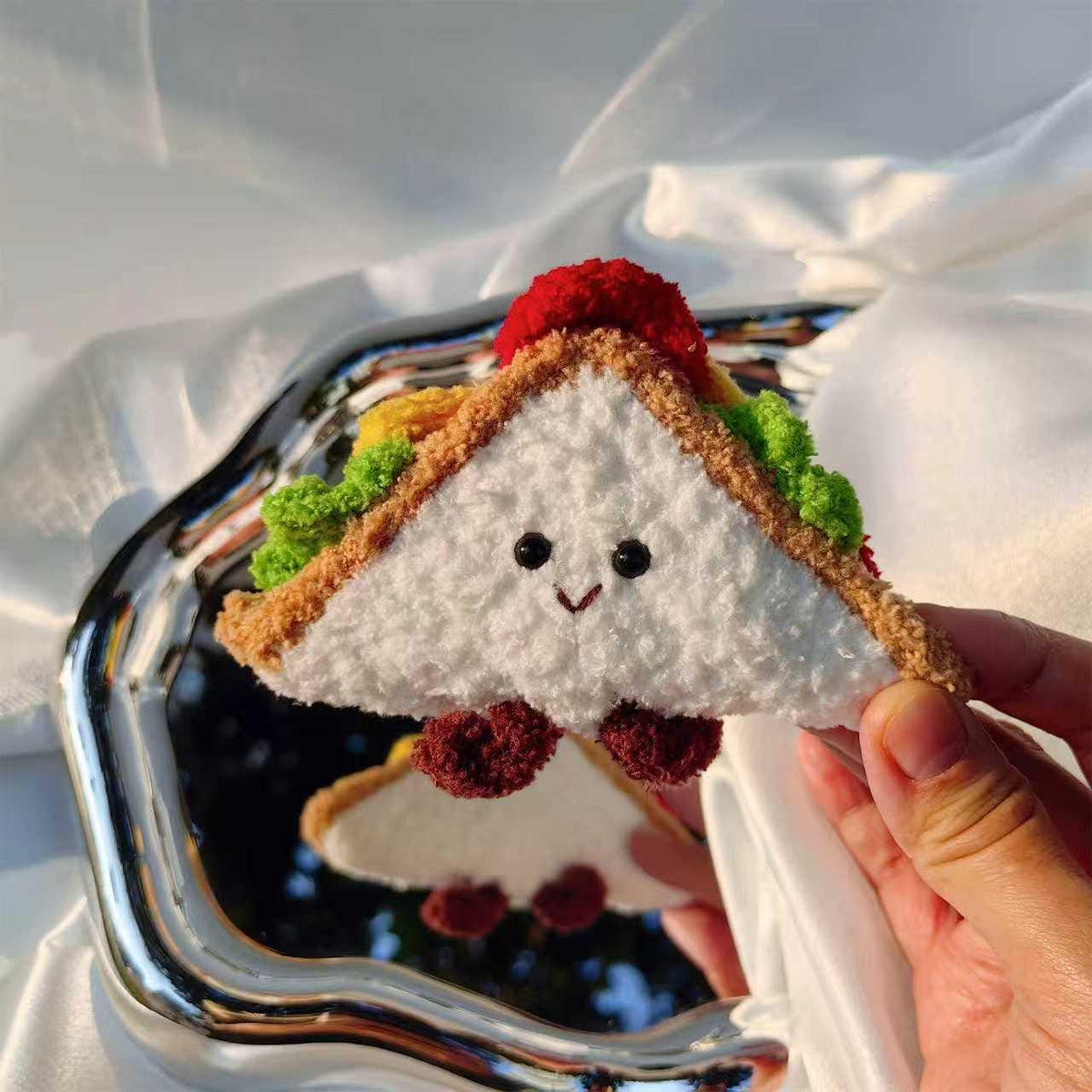 Handmade Crochet Sandwich & Toast Plush |  Food Amigurumi Decor | Kawaii Desk Ornament | Free Keychain Included