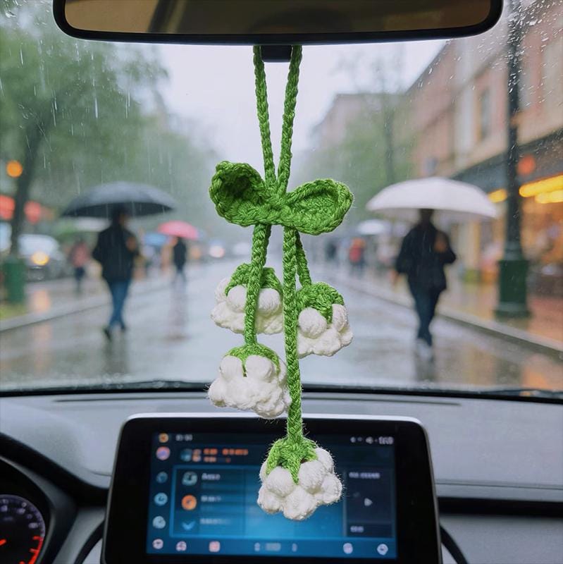 Handmade Crochet Lily of the Valley Flowers | Knitted Hanging Decor | Car Charm | Bag Charm