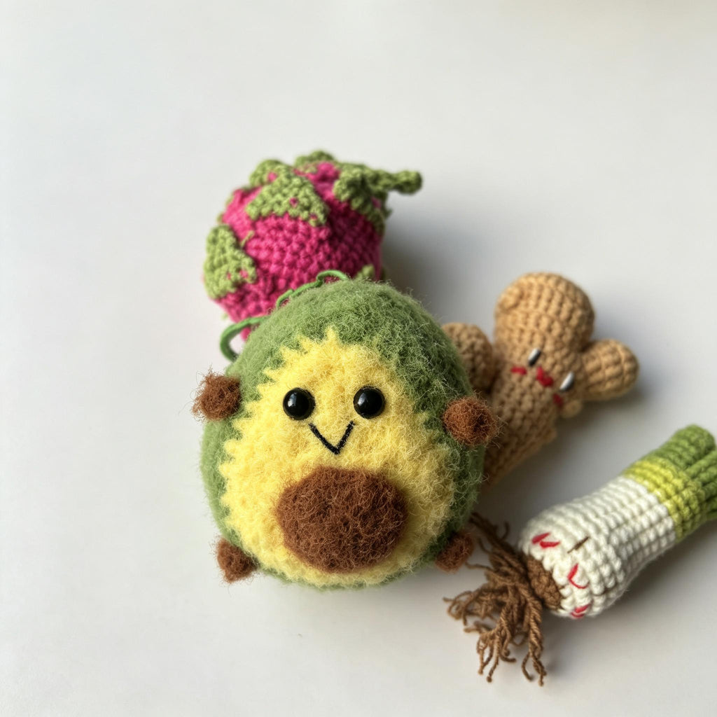 Crochet Fruit Vegetable Bag Charm Handmade Plush Keychain Gift