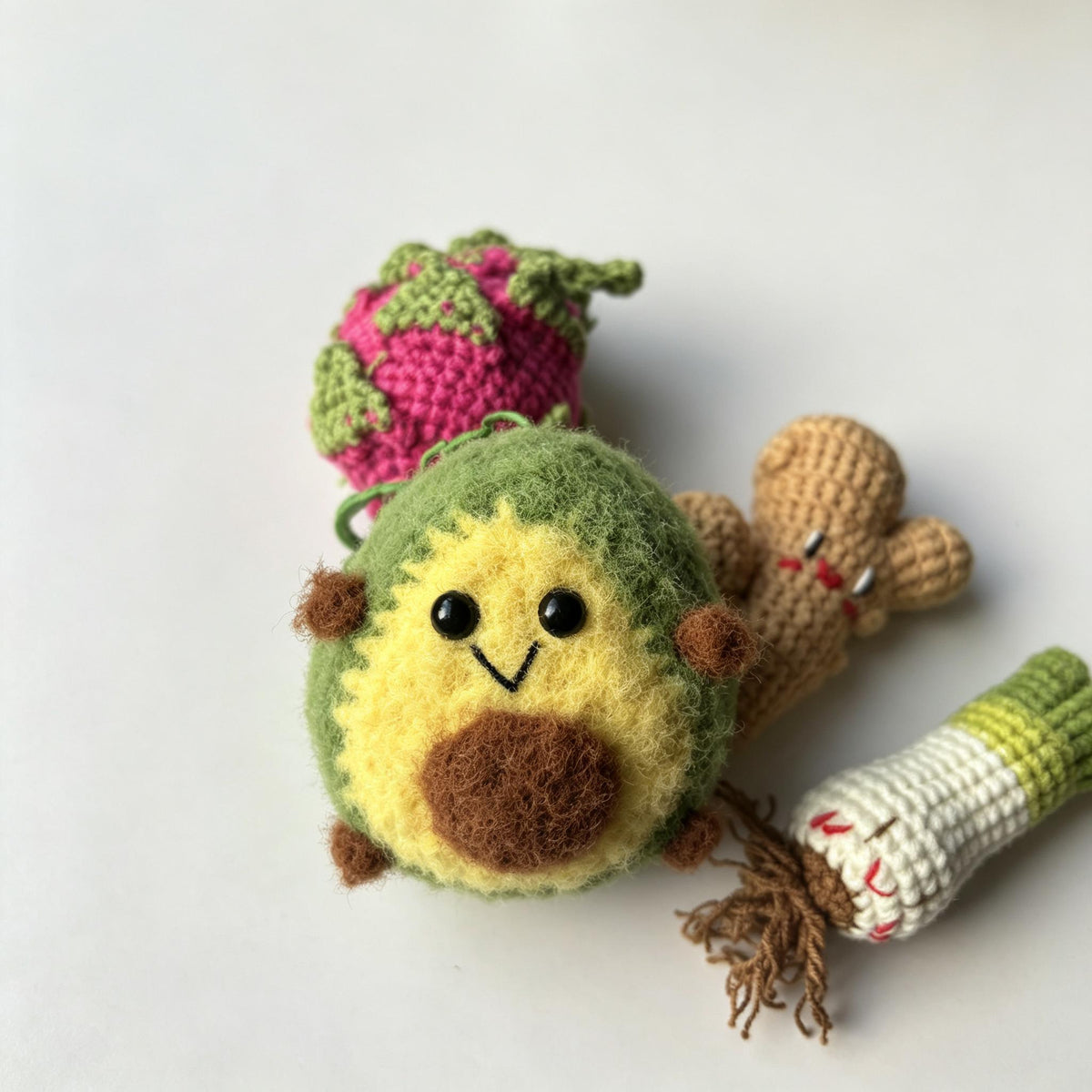 Crochet Fruit Vegetable Bag Charm Handmade Plush Keychain Gift