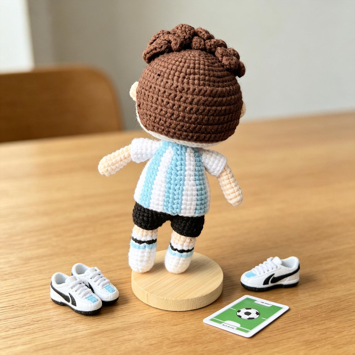 Messi Inspired Crochet Doll with Football,  Handmade Soccer Player Gift, Football Fan Decor