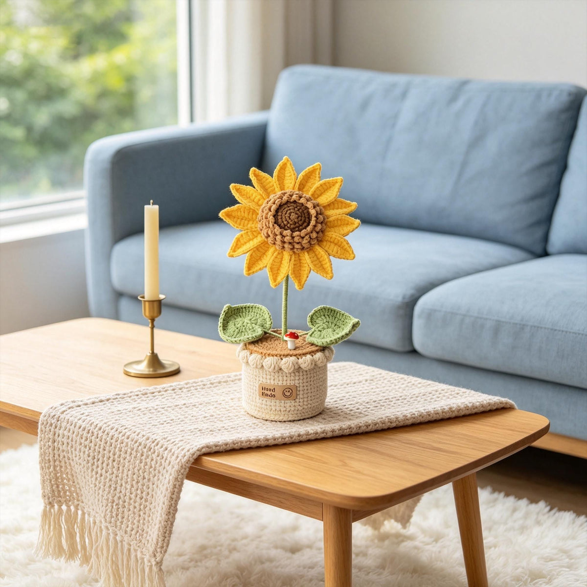Crochet Sunflower Flower Pot, Handmade Knitted,  Desk Decor, Everlasting Flower Gift for Her