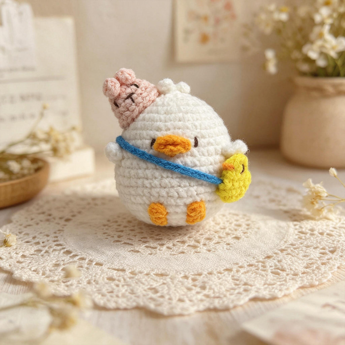 Crochet Round Animal Plush Set Handmade Mini Amigurumi Desk Decor Gift