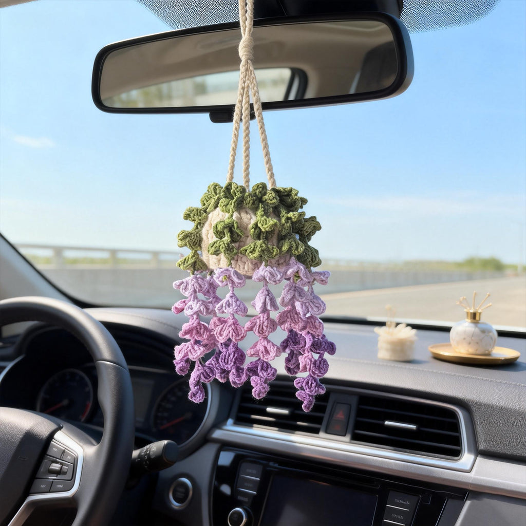 Crochet Wisteria Flower Charm | Handmade Yarn Hanging | Car Mirror Decor | Soft Floral Ornament