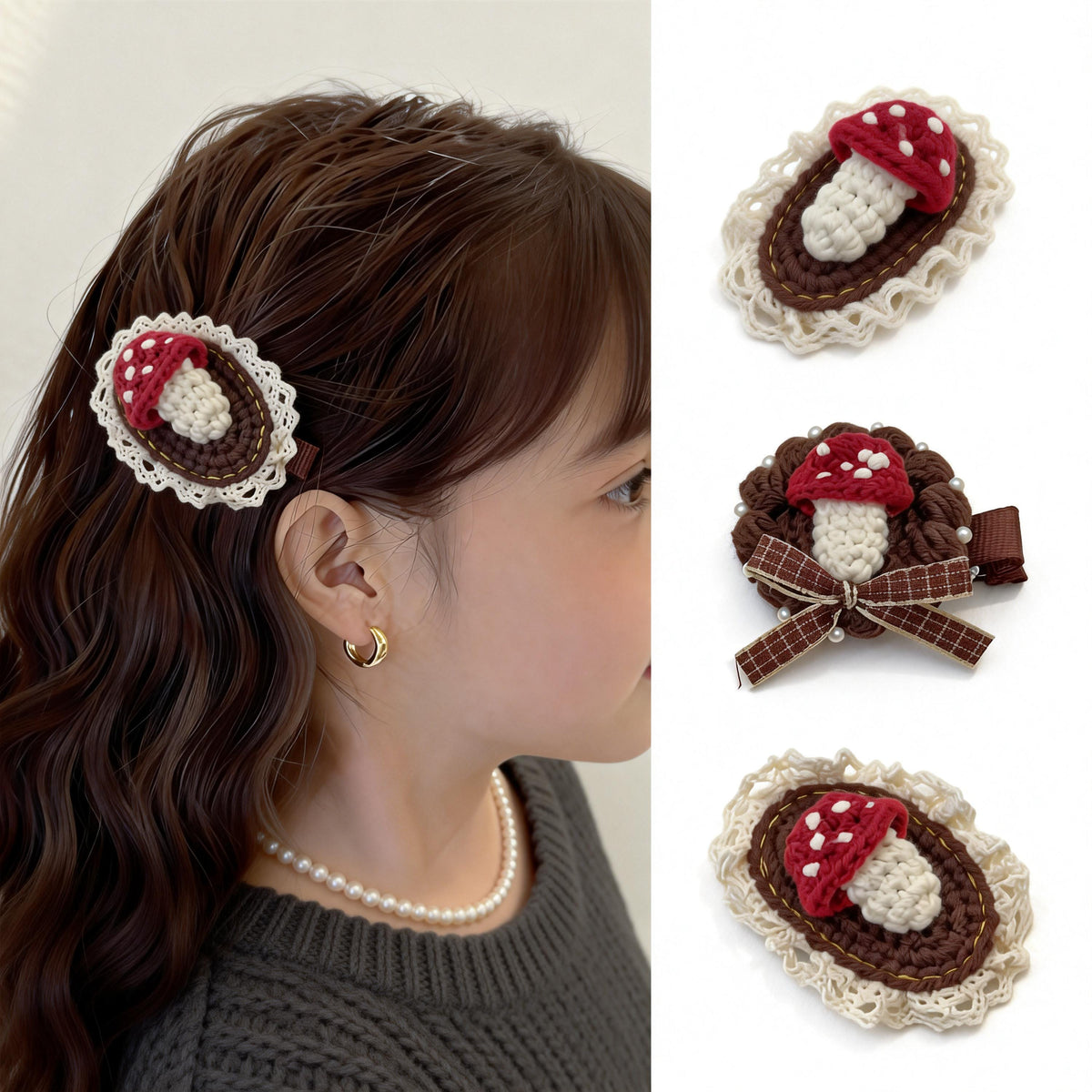 Crochet Mushroom Hair Clip, Handmade Barrette, Cottagecore Accessory, Kawaii Forest Clip