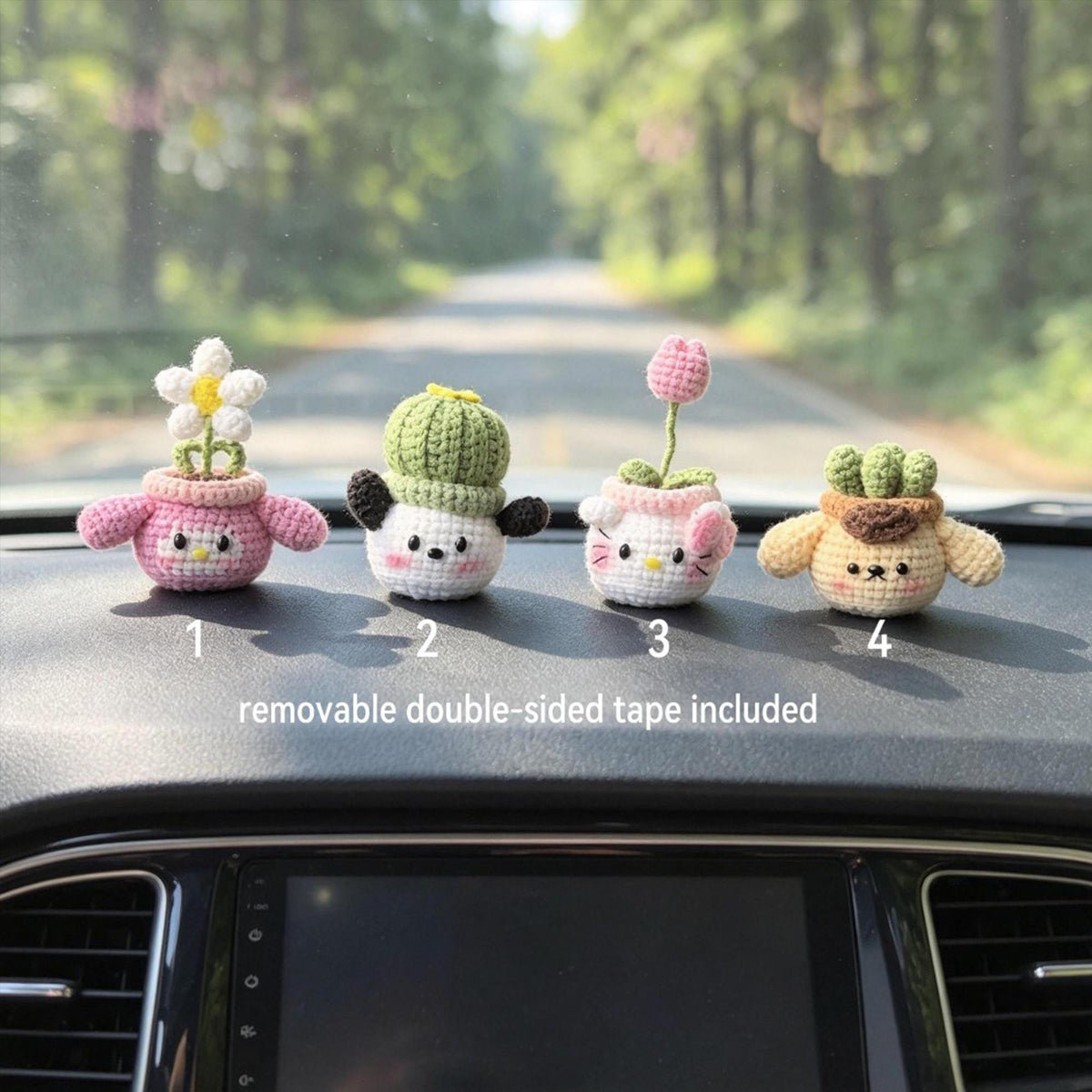 Crochet Car Dashboard Decor, Handmade Kawaii Animal Plant Plush, Desk Decor Gift