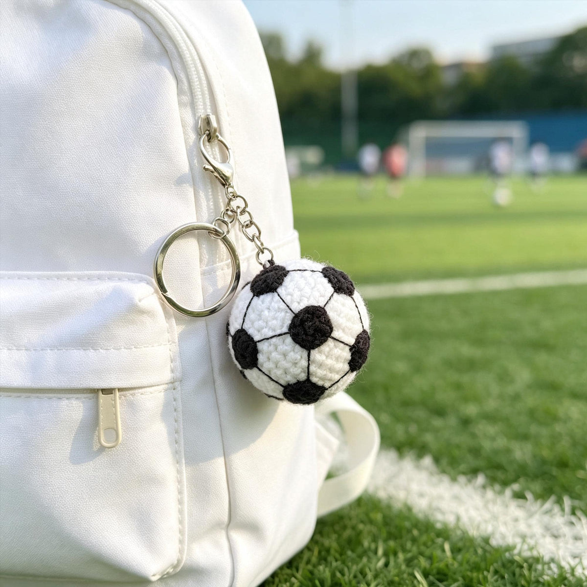 Handmade Crochet Football Keychain - Amigurumi Soccer Ball Keyring -  Gift for Soccer Fans