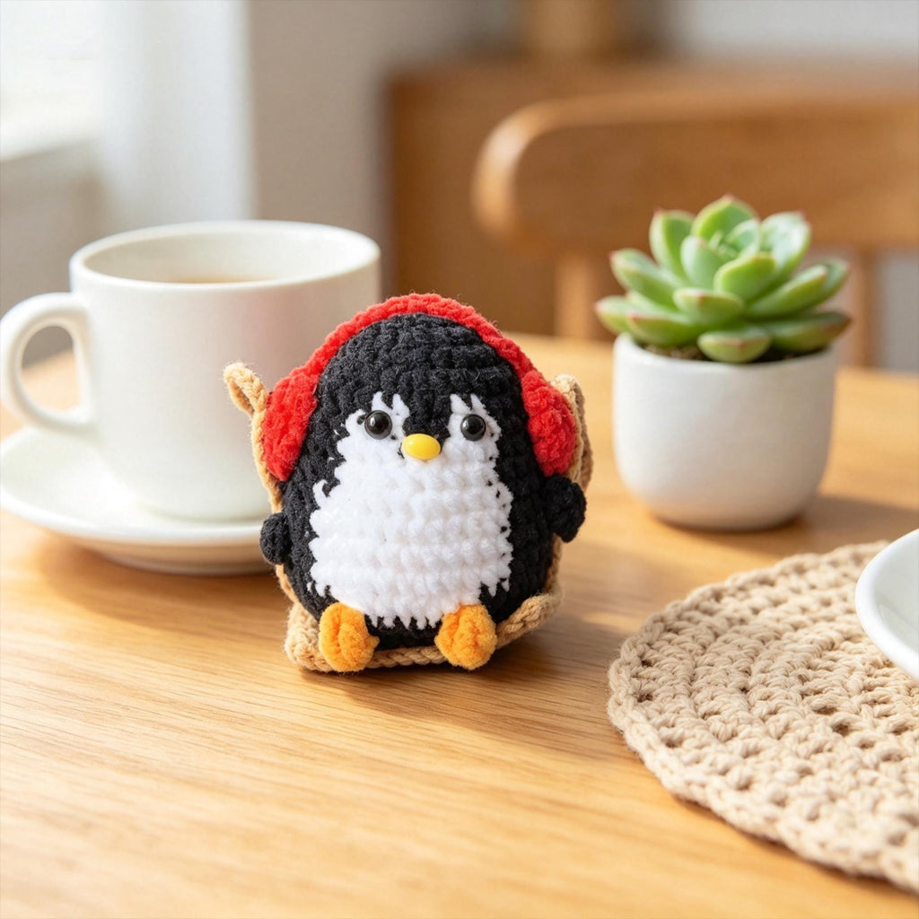 Crochet Penguin Car Hanging, Handmade Rearview Mirror Charm, Amigurumi Car Decor, bag keychain