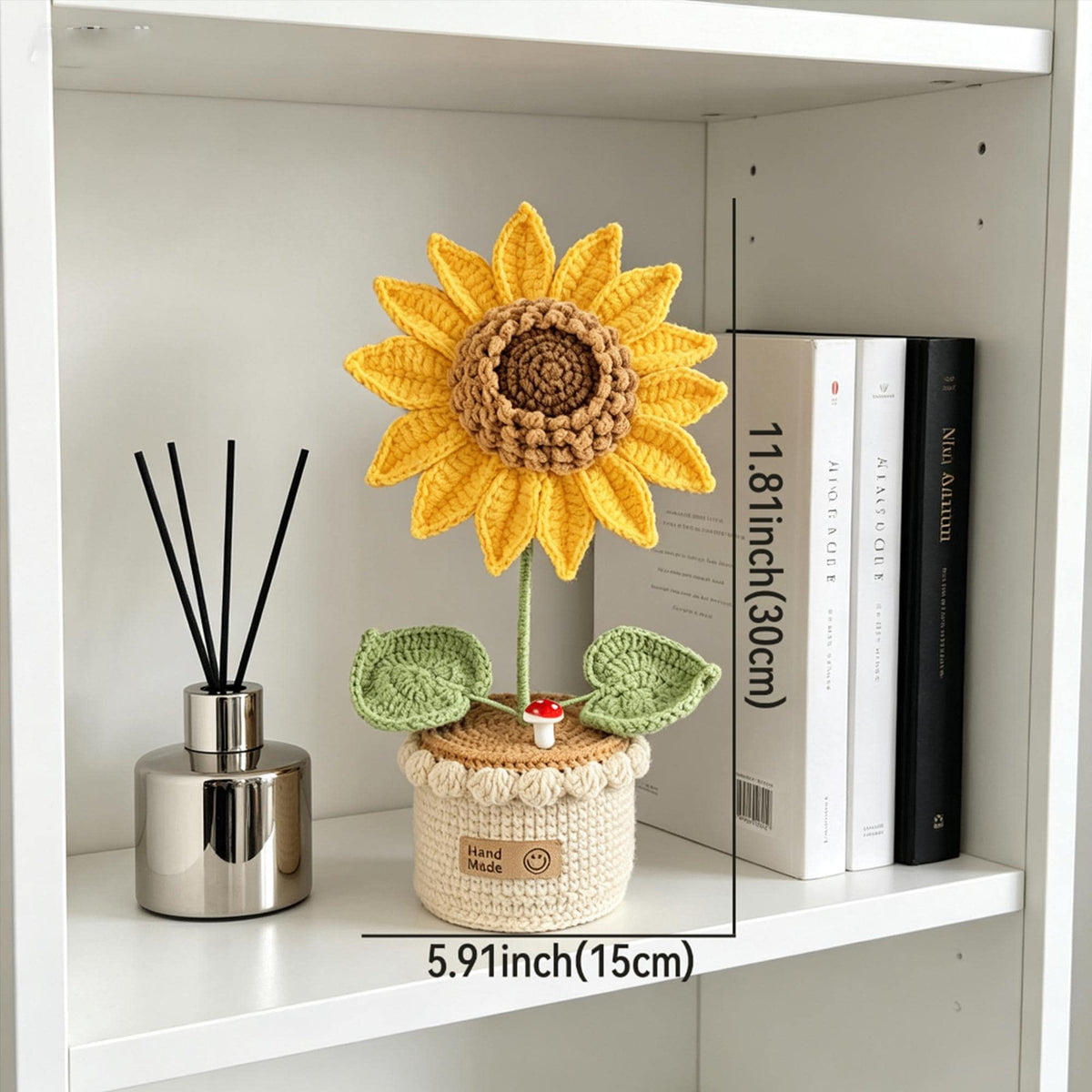 Crochet Sunflower Flower Pot, Handmade Knitted,  Desk Decor, Everlasting Flower Gift for Her