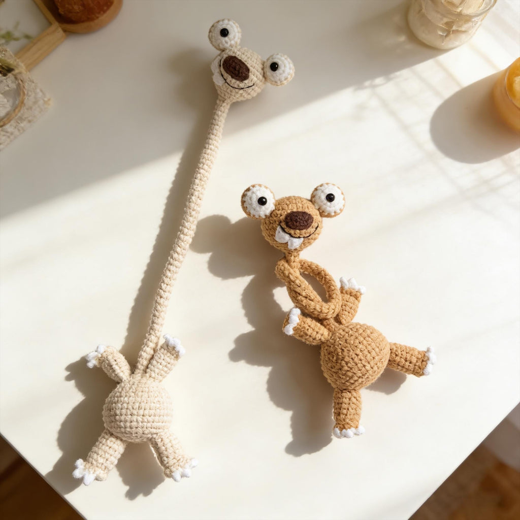 Crochet Sloth Bag Charm, Bendable Neck Plush Keychain, Kawaii Backpack Accessory