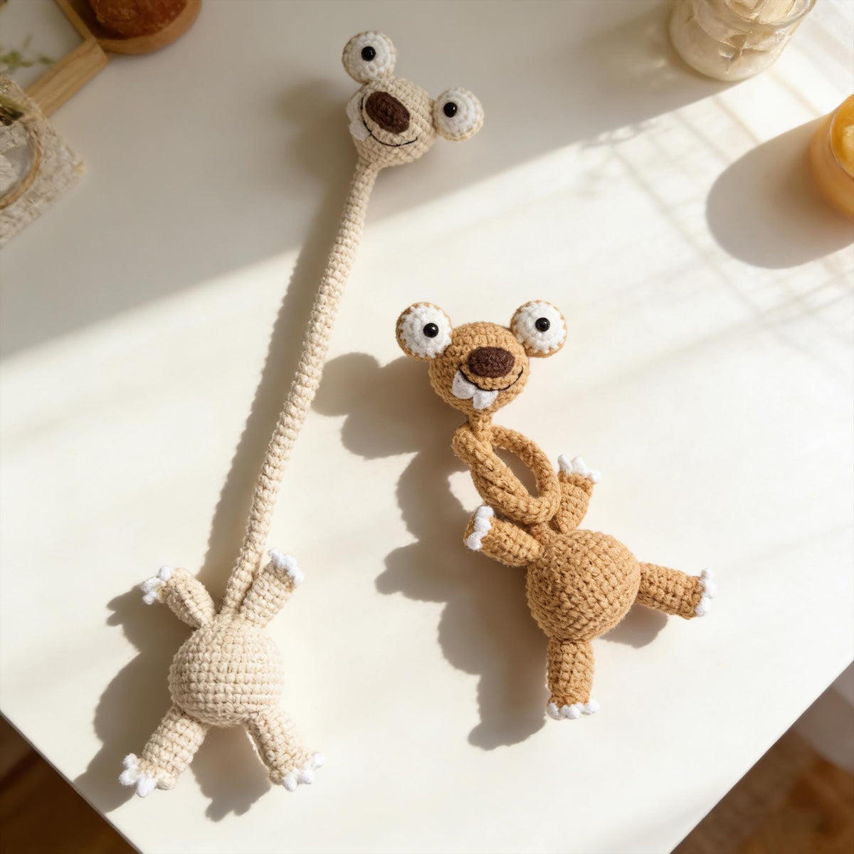 Crochet Sloth Bag Charm, Bendable Neck Plush Keychain, Kawaii Backpack Accessory