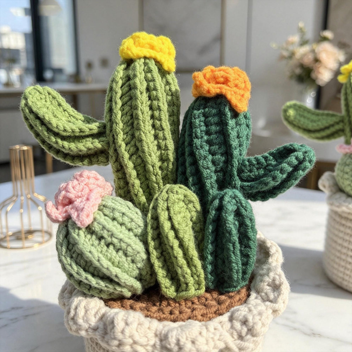 Crochet Cactus Pot Decor, Handmade Amigurumi Plant, Desk Ornament, Housewarming Gift