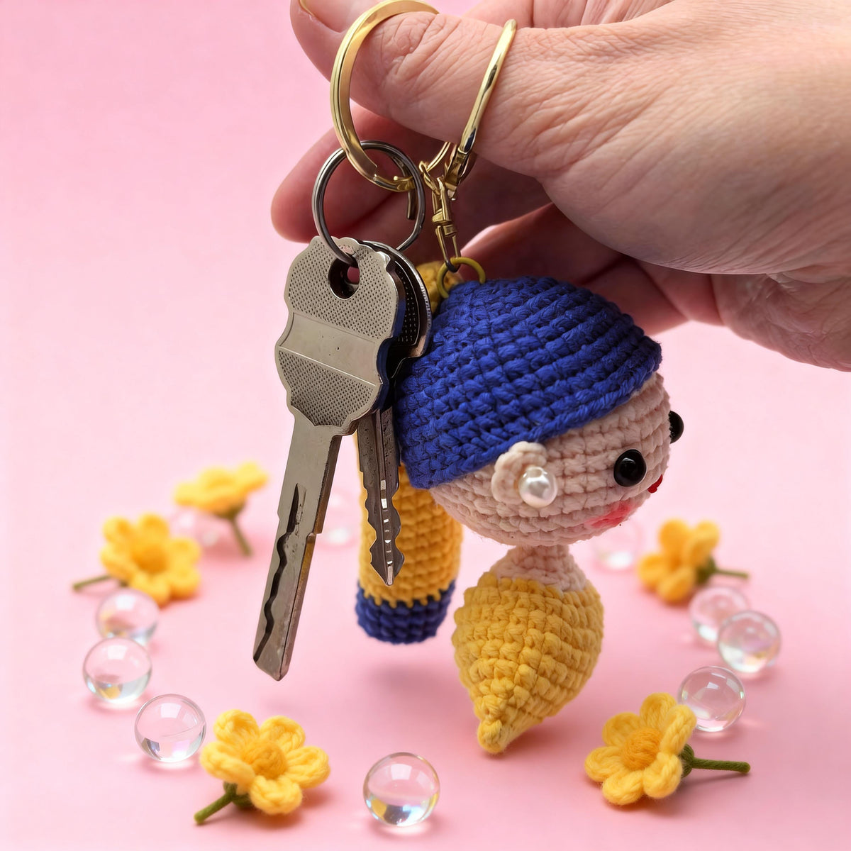 Crochet Girl with Pearl Earring Doll, Handmade Art Inspired Amigurumi,  Art Lover