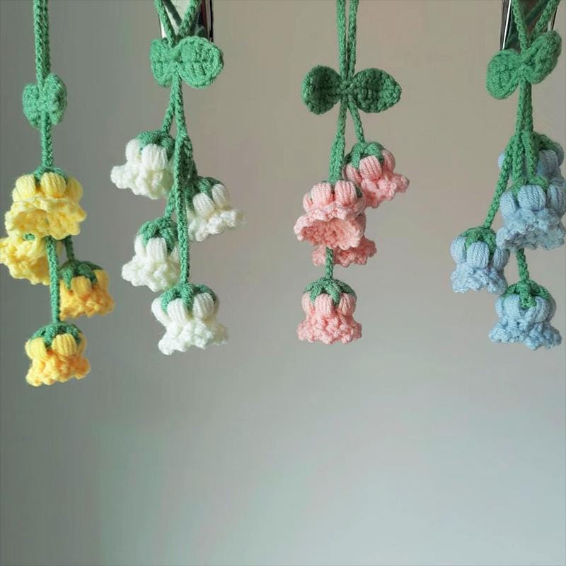 Handmade Crochet Lily of the Valley Flowers | Knitted Hanging Decor | Car Charm | Bag Charm