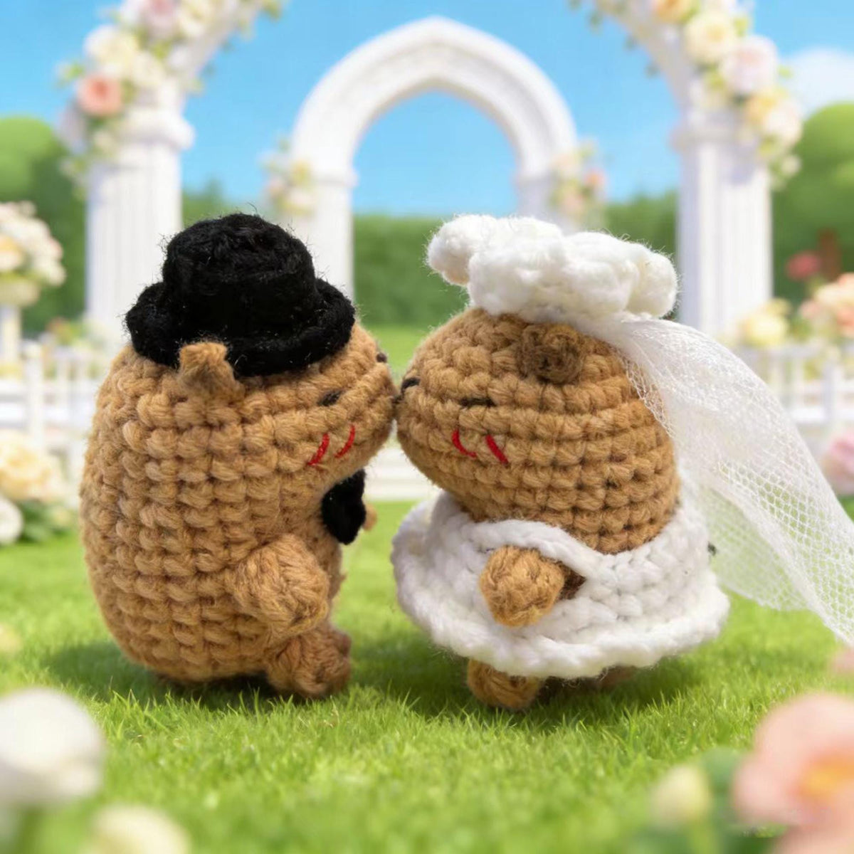 Crochet Wedding Couple capybara|Handmade Amigurumi Bride and Groom