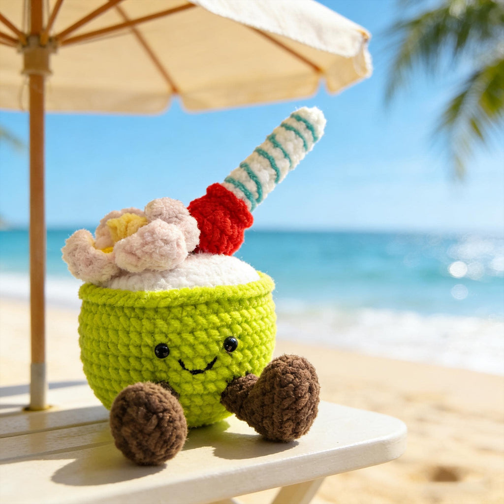 Crochet Tropical Drink Plush, Handmade Amigurumi Summer Dessert Doll, Desk Decor Gift