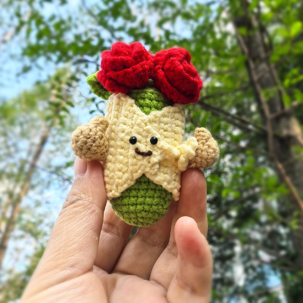 Crochet Rose Bouquet Keychain | Jellycat Style Plush Bag Charm | Gift for her|  Free Keyring