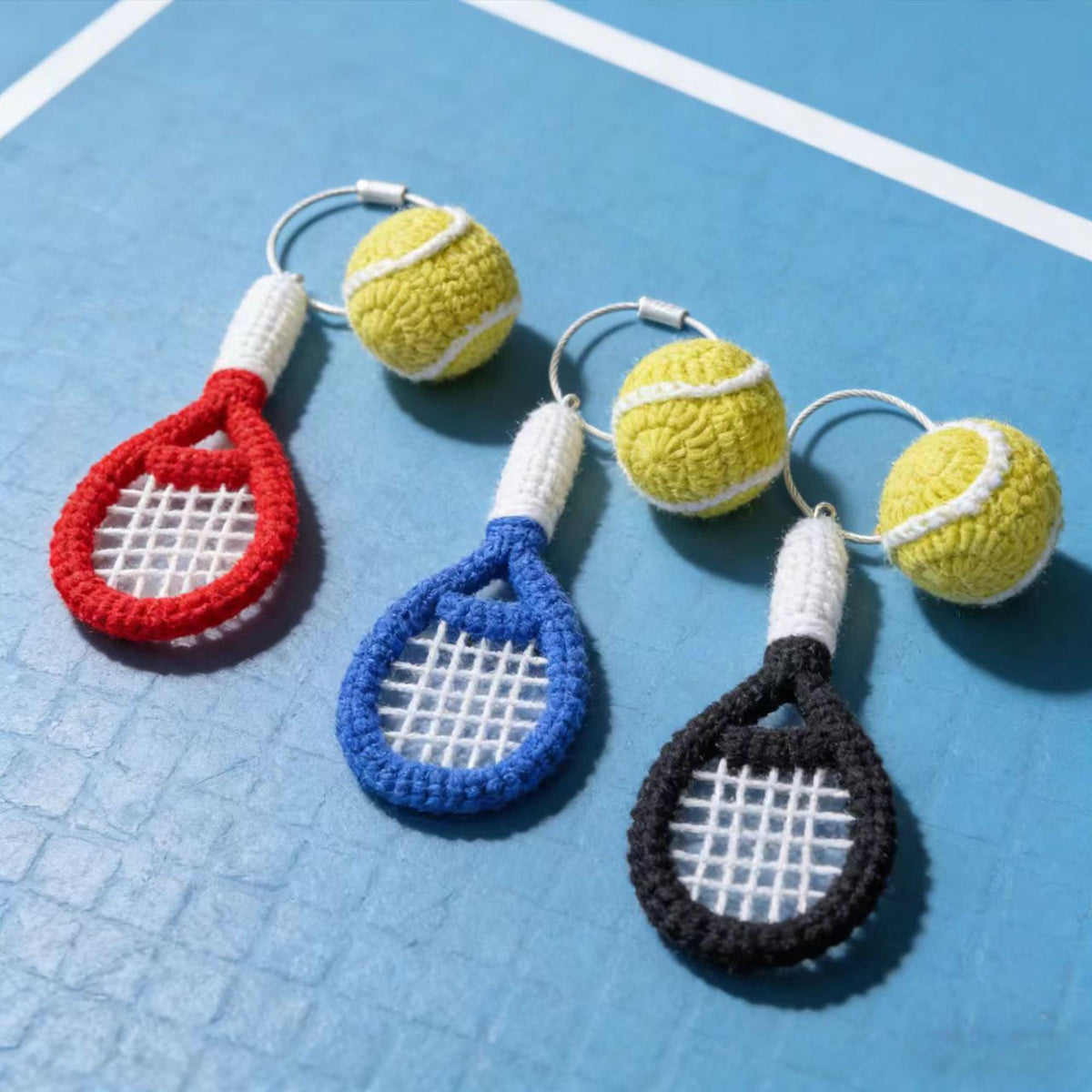 Crochet Tennis Keychain, Handmade Tennis Racket Bag Charm, Amigurumi Sport Keyring