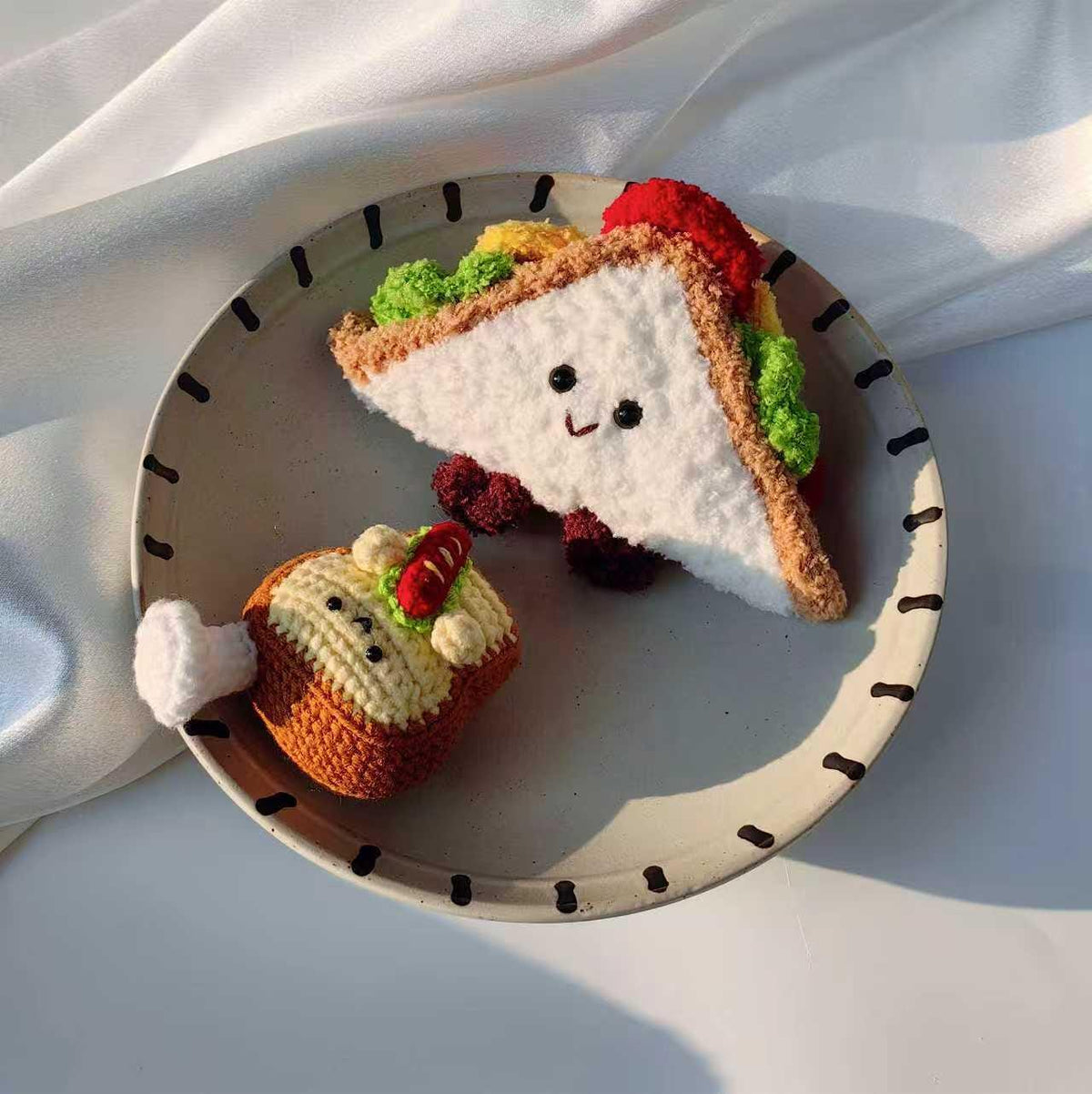 Handmade Crochet Sandwich & Toast Plush |  Food Amigurumi Decor | Kawaii Desk Ornament | Free Keychain Included