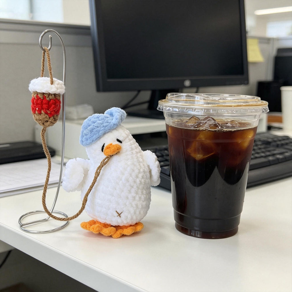 Crochet Coffee Duck, Office Desk Buddy, Coffee Lover Gift