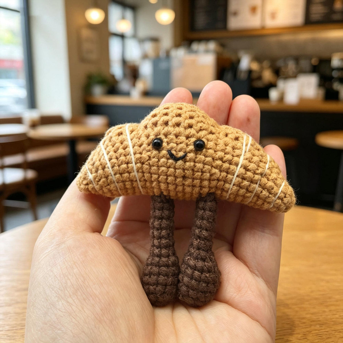 Crochet Pretzel & Croissant Plush |  Amigurumi Food Keychain | Handmade Bakery Decor | Mini Crochet Toy