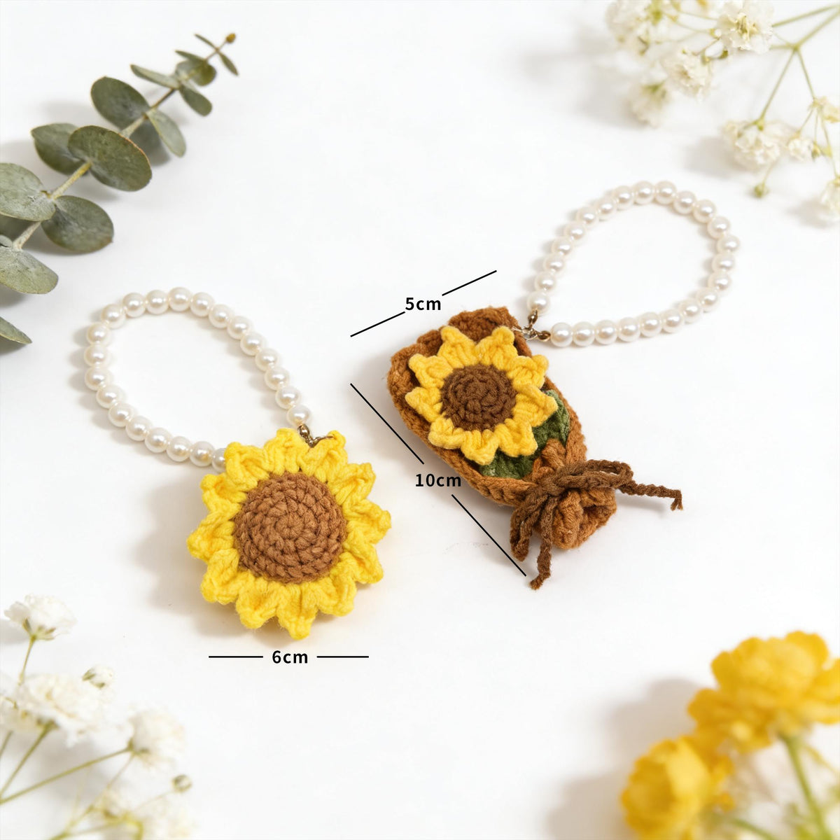 Handmade Crochet Sunflower Bag Charm, Sunflower Keychain, Amigurumi Flower Pendant, Gift for Her