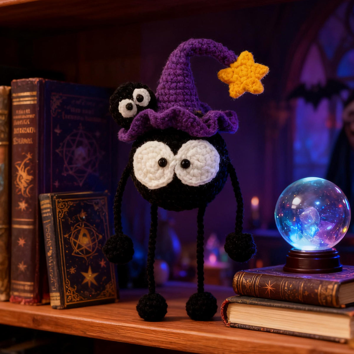 Crochet Wizard Plush | Handmade Amigurumi Creature |  Halloween Decoration | Witch Hat Plushie |